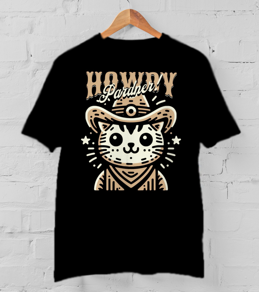 Howdy Pardner Cat In Cowboy Hat T-Shirt