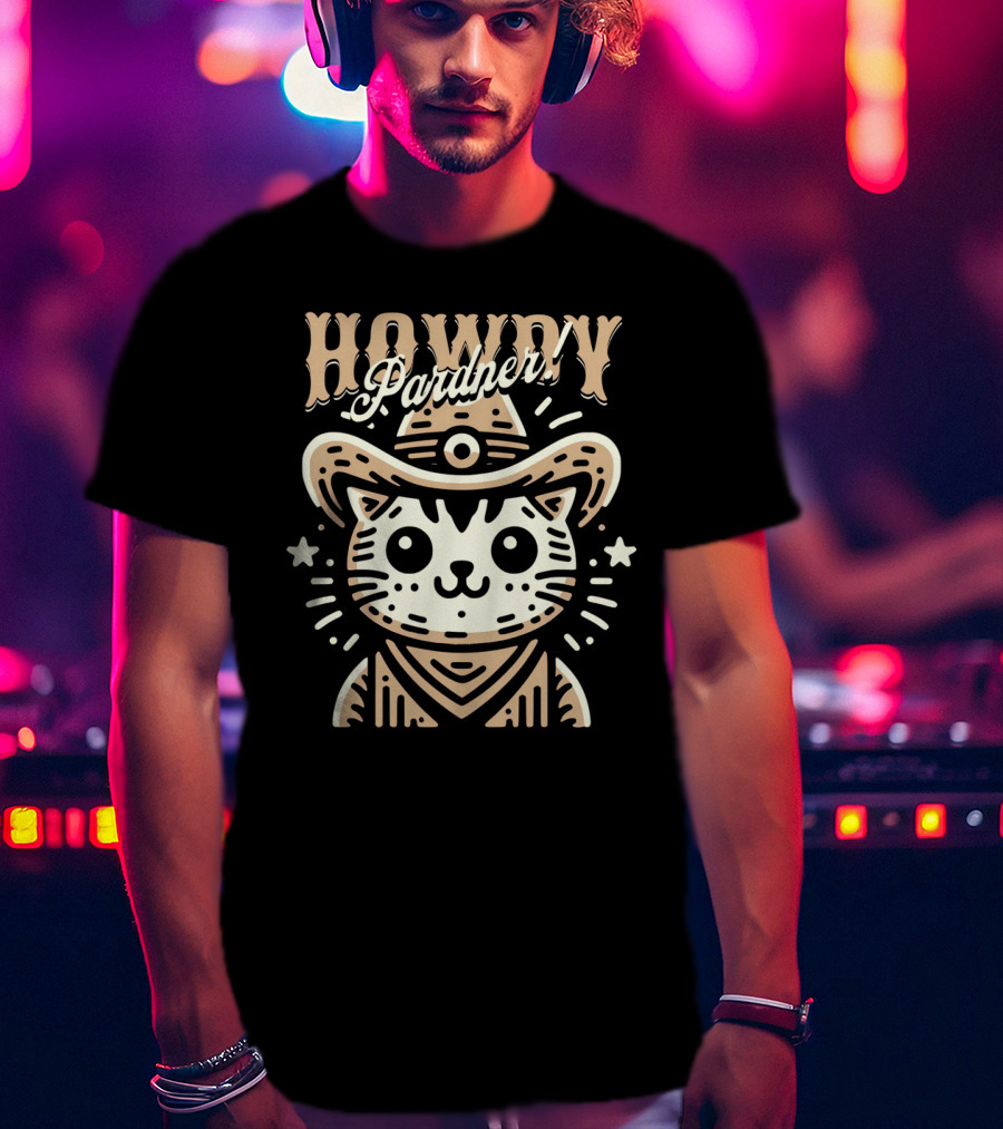 Howdy Pardner Cat In Cowboy Hat T-Shirt