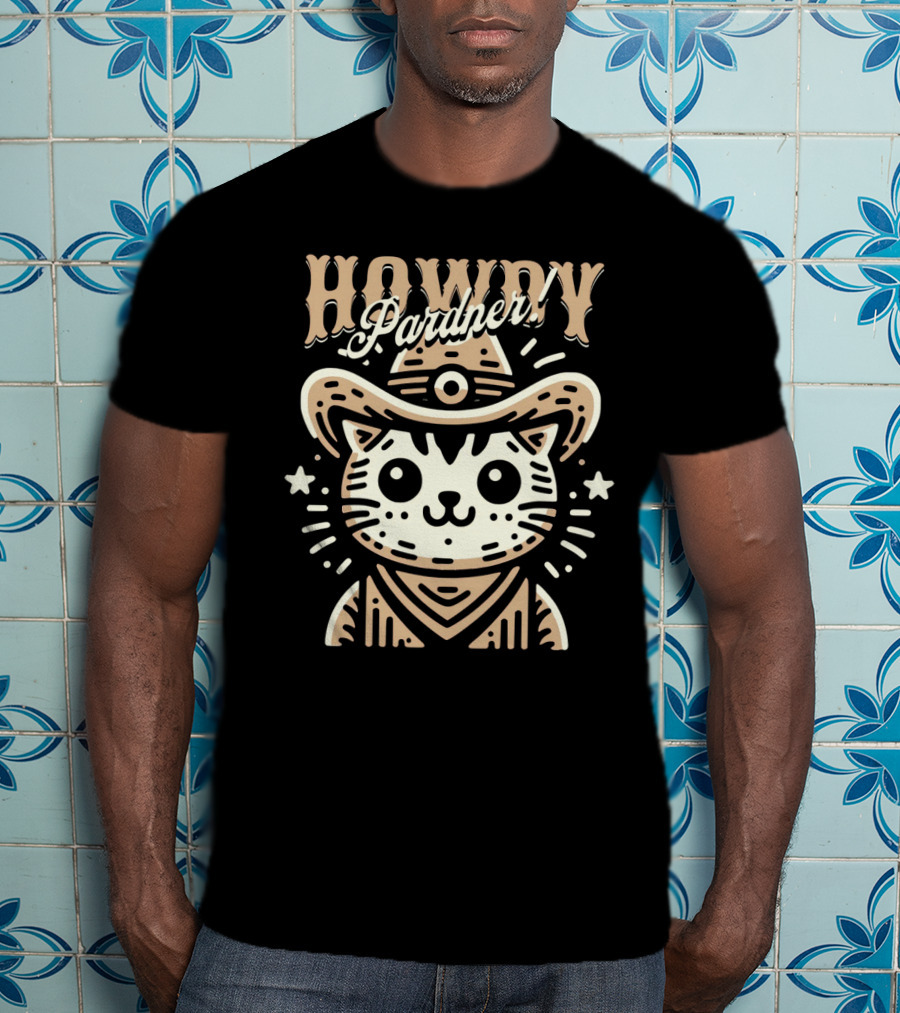 Howdy Pardner Cat In Cowboy Hat T-Shirt