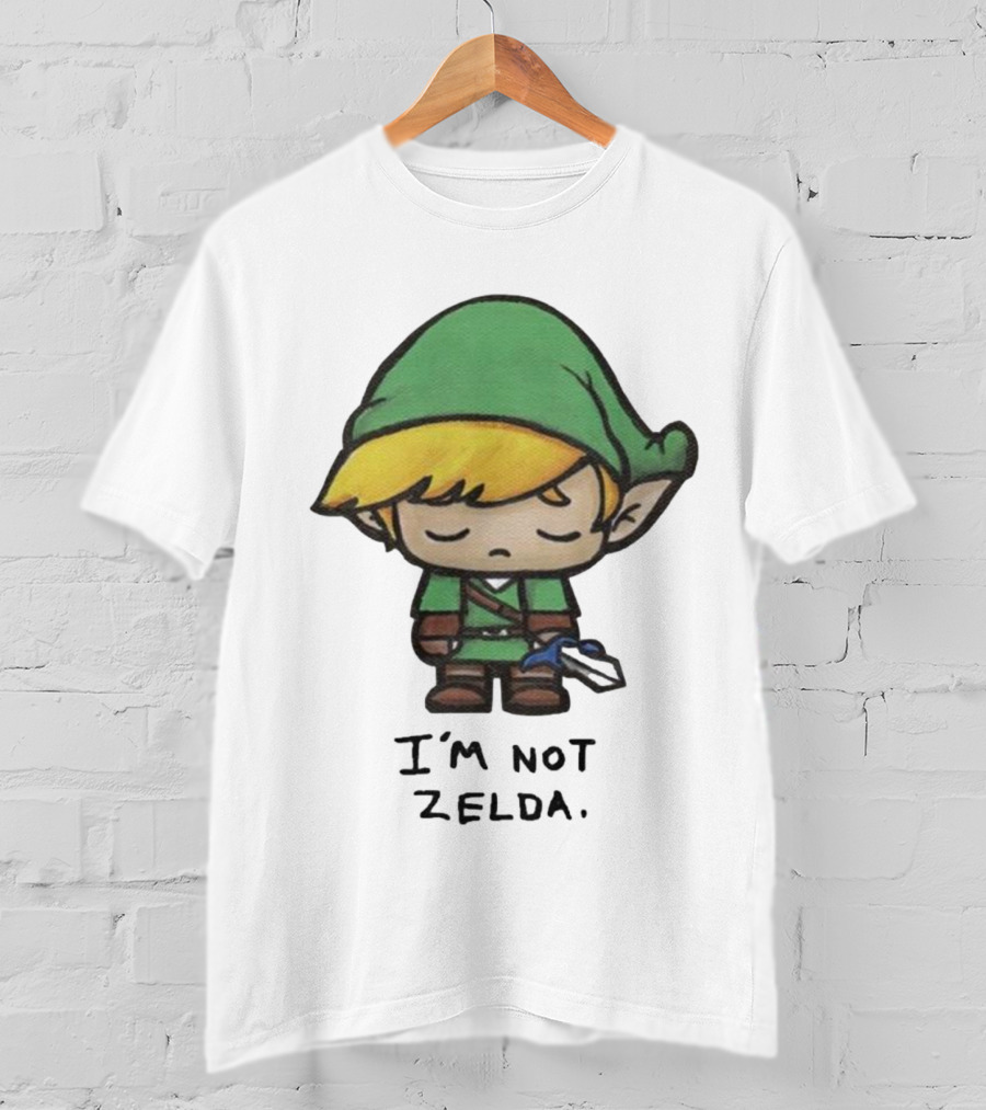 I'm Not Zelda Sad Cartoon Character In Green T-Shirt