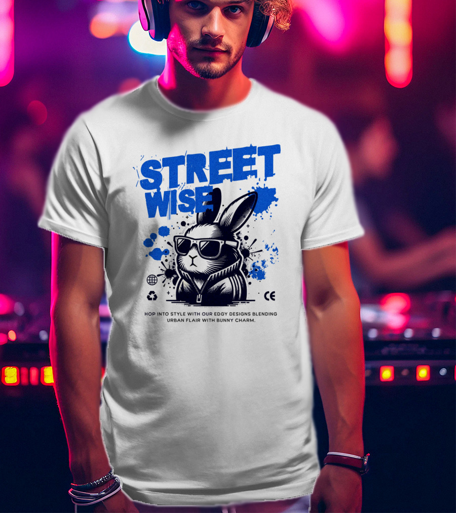 STREET WISE Urban Flair Bunny Charm Hip Hop T-Shirt