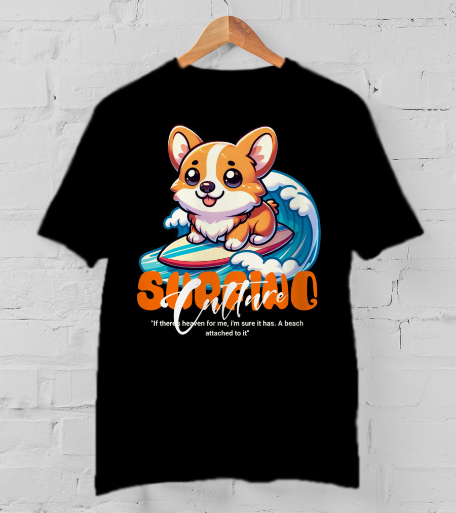 Surfing Culture Corgi On Surfboard With Wave T-Shirt