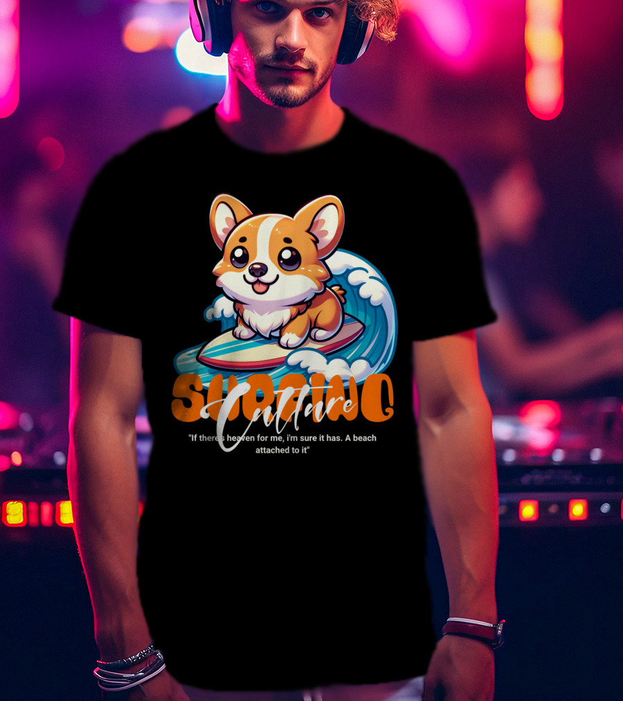 Surfing Culture Corgi On Surfboard With Wave T-Shirt