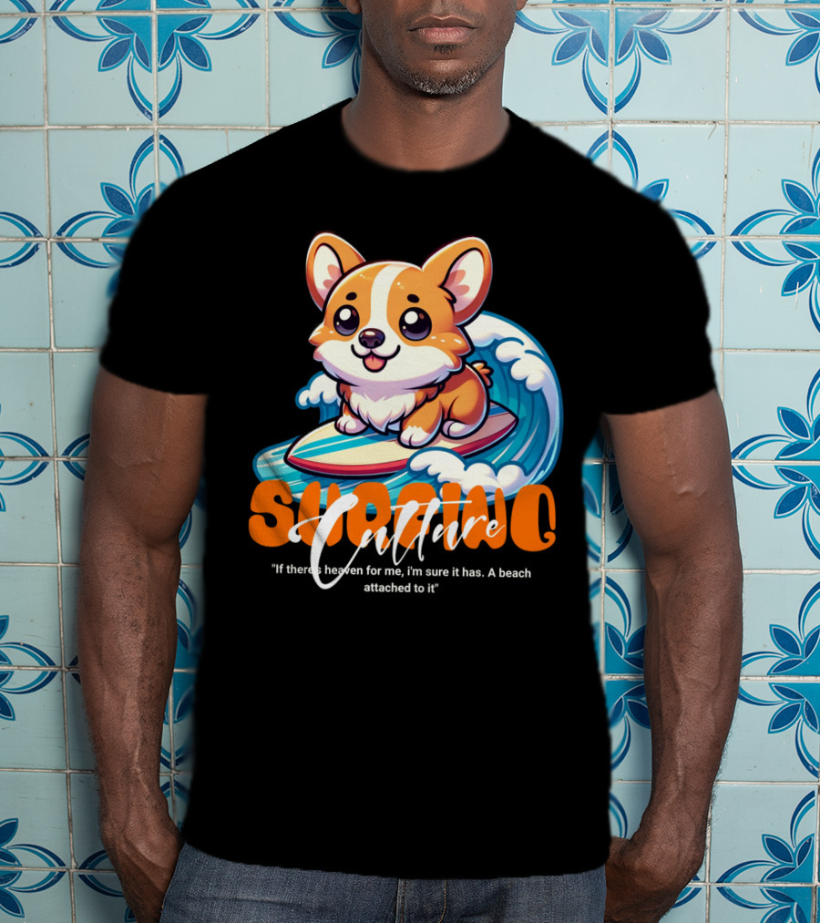 Surfing Culture Corgi On Surfboard With Wave T-Shirt