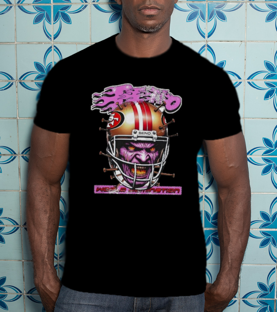 Beno World Domination Nin3Rs Football Helmet Creature T-Shirt