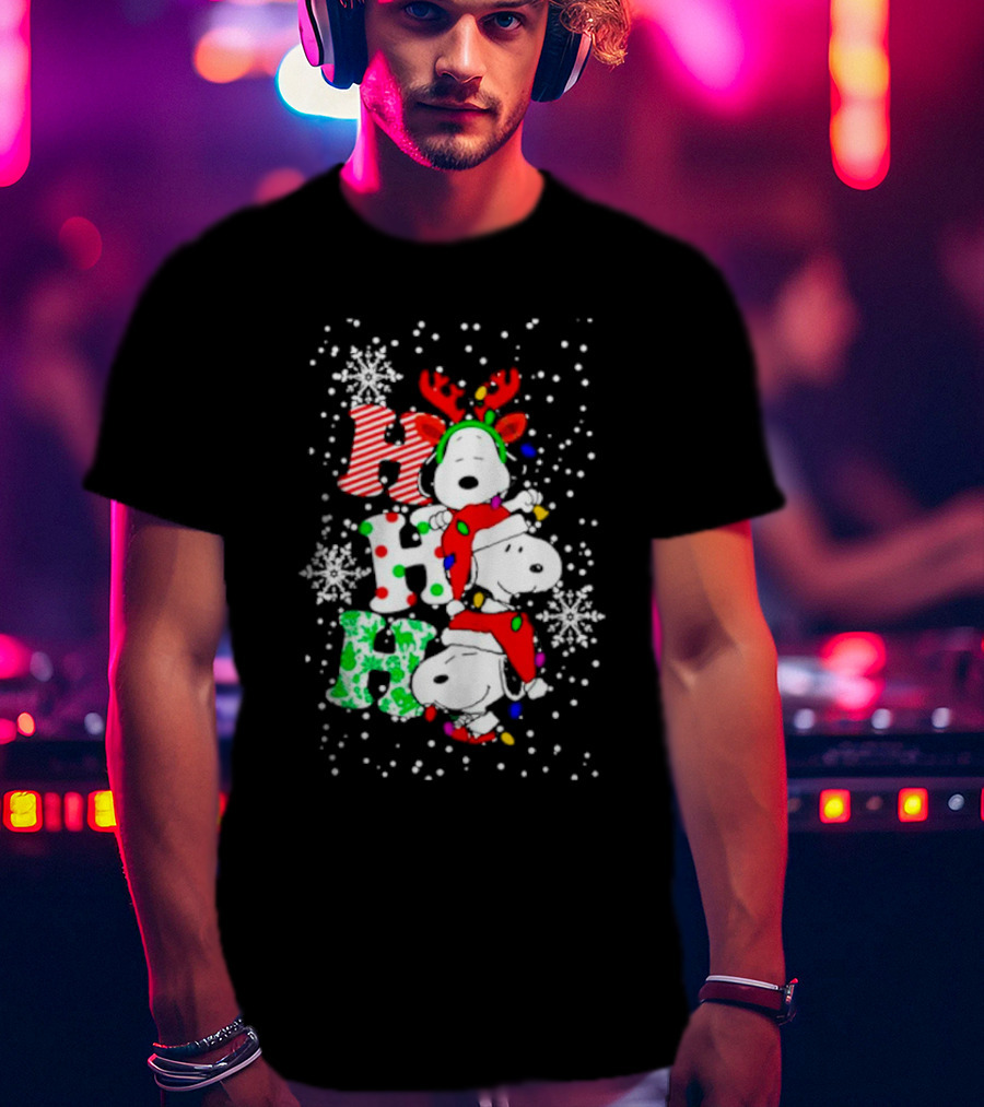 Ho Ho Ho Snoopy Christmas Reindeer Santa Snowflakes T-Shirt