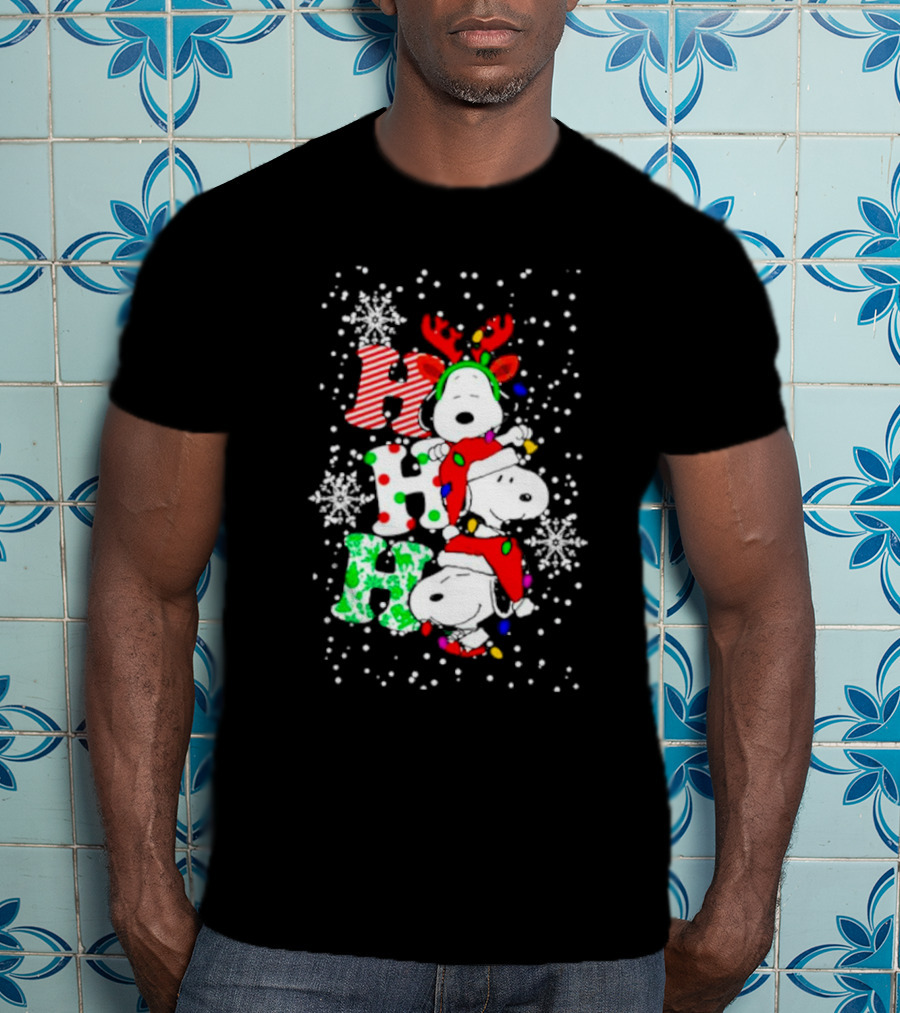 Ho Ho Ho Snoopy Christmas Reindeer Santa Snowflakes T-Shirt