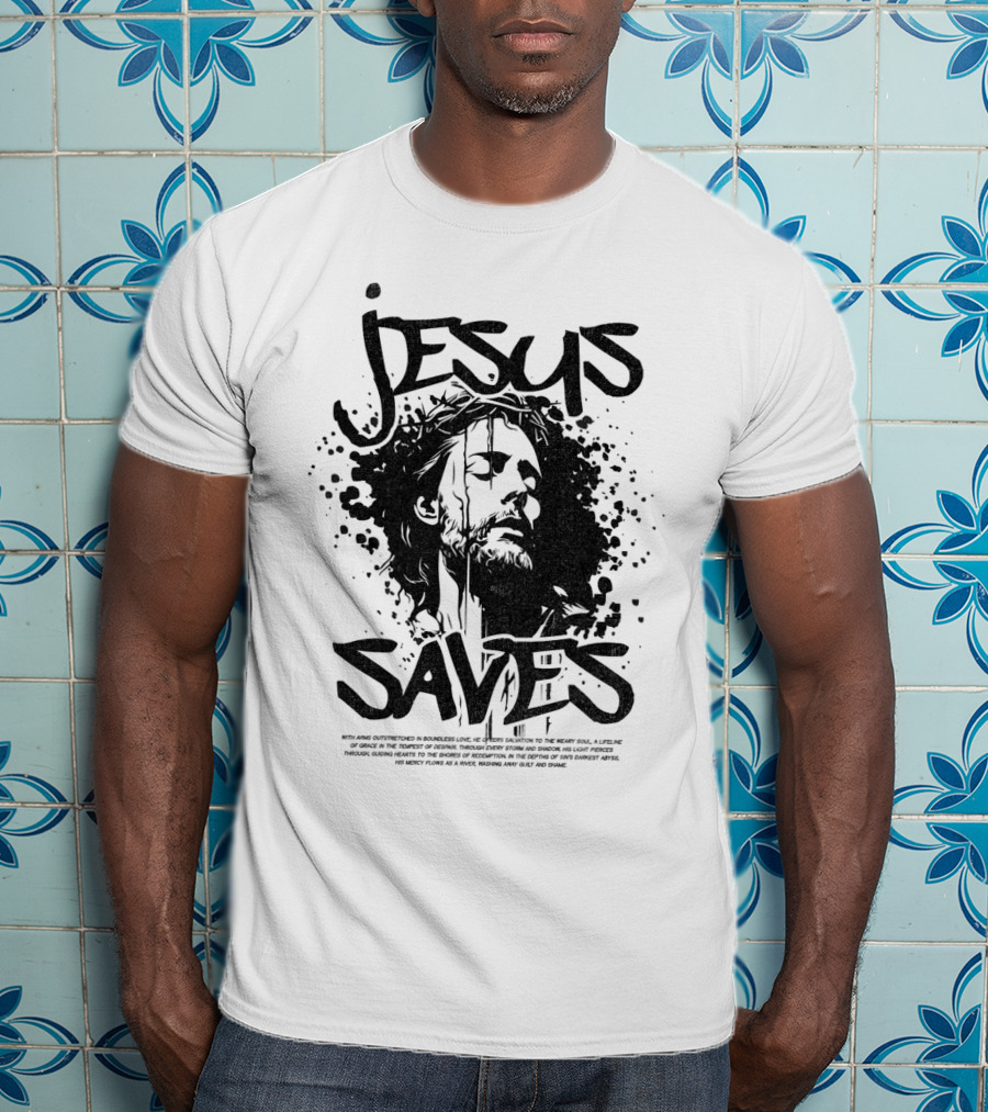 Jesus Saves Portrait With Crown Of Thorns T-Shirt