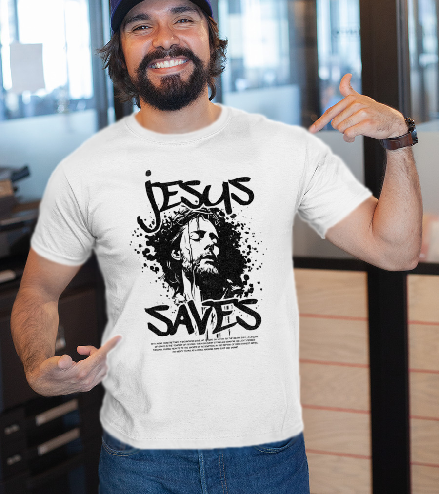 Jesus Saves Portrait With Crown Of Thorns T-Shirt