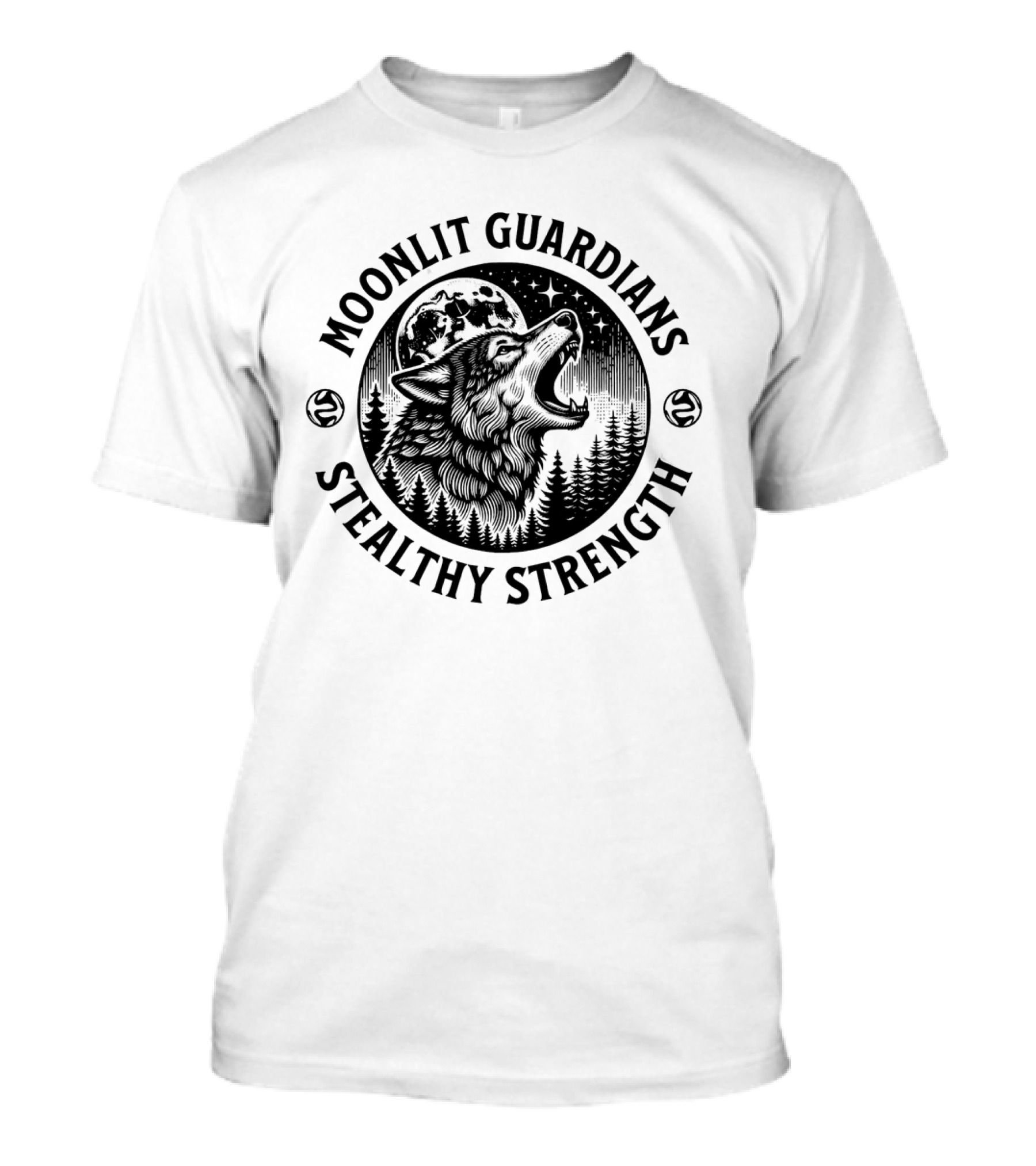 Moonlit Guardians Stealthy Strength Wolf Under Moon And Stars T-Shirt