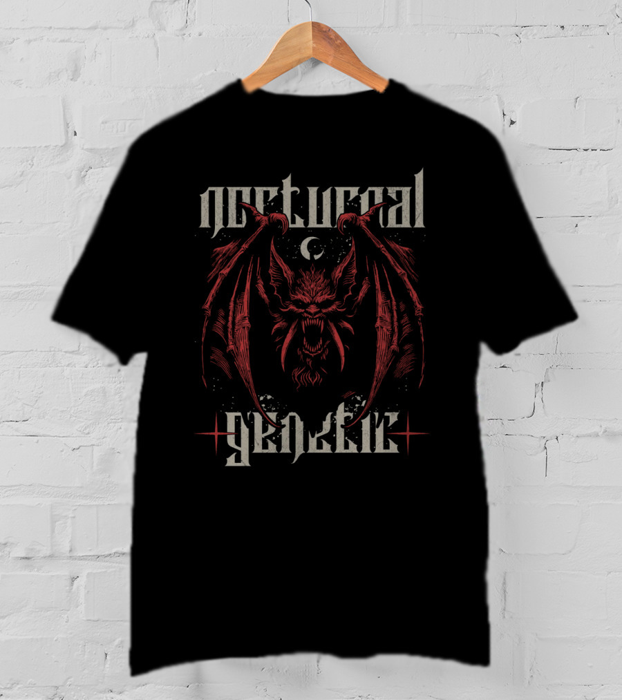 Nocturnal Genetic Vampire Bat And Crescent Moon Emblem T-Shirt