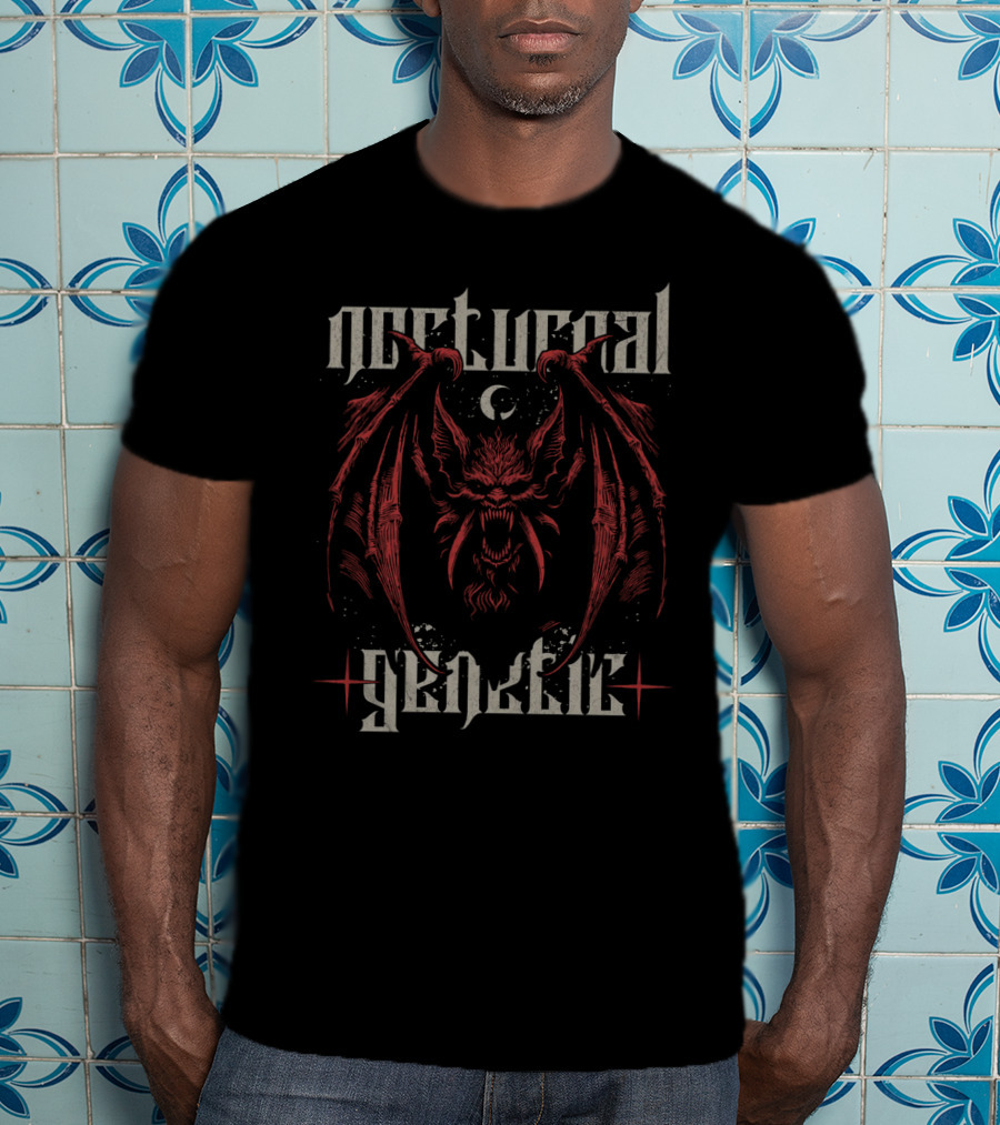 Nocturnal Genetic Vampire Bat And Crescent Moon Emblem T-Shirt