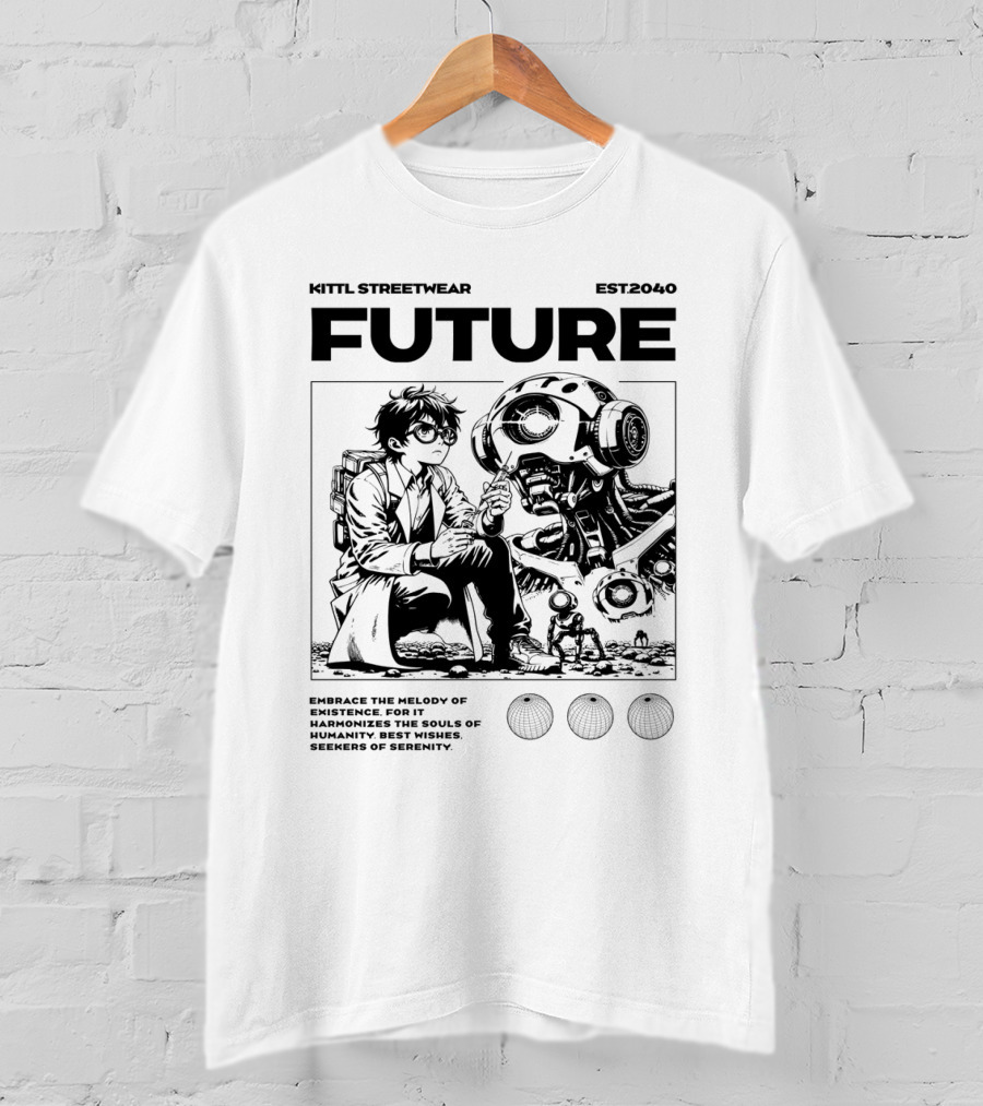 Kittl Streetwear Future EST2040 Melody Of Existence Humanity Serenity T-Shirt