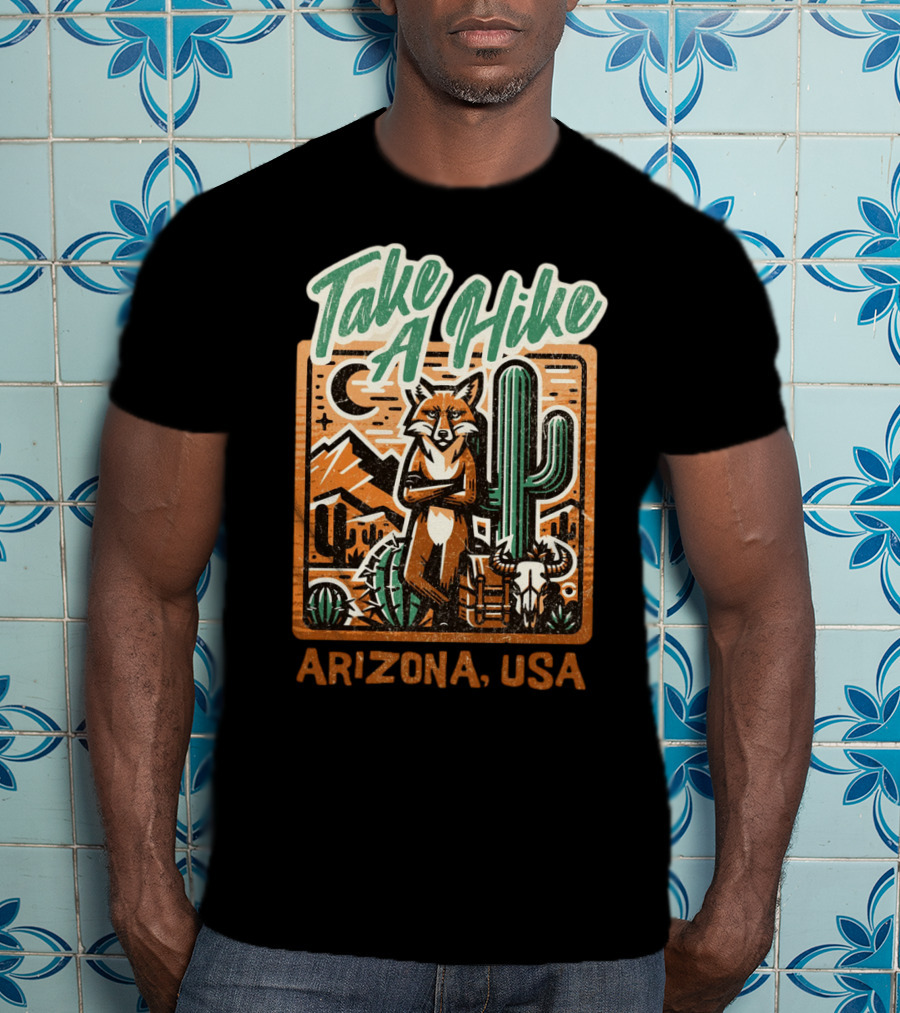 Take A Hike Arizona USA Desert Fox And Cactus Scene T-Shirt