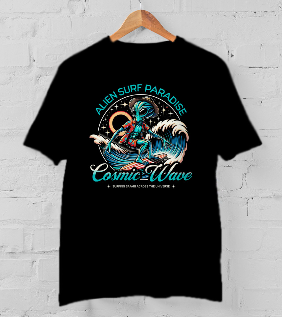 ALIEN SURF PARADISE COSMIC WAVE SURFING SAFARI ACROSS THE UNIVERSE T-Shirt