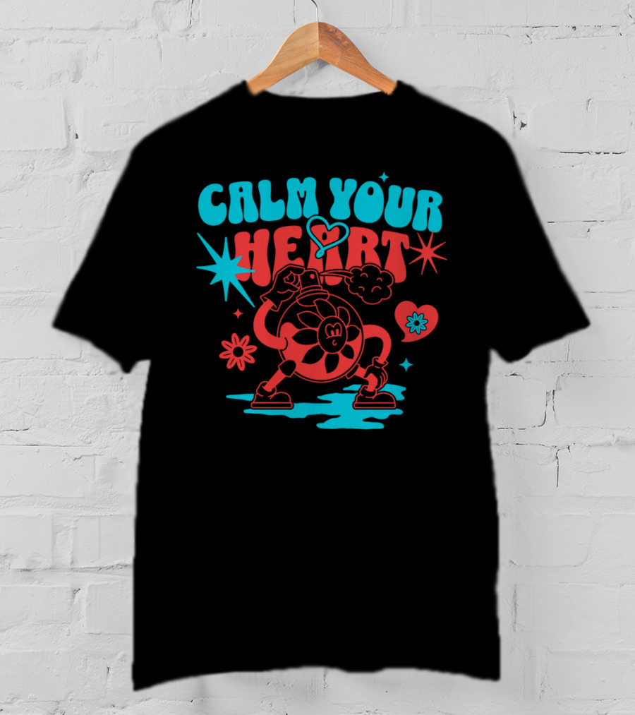CALM YOUR HEART Retro Floral Cartoon Explosion T-Shirt