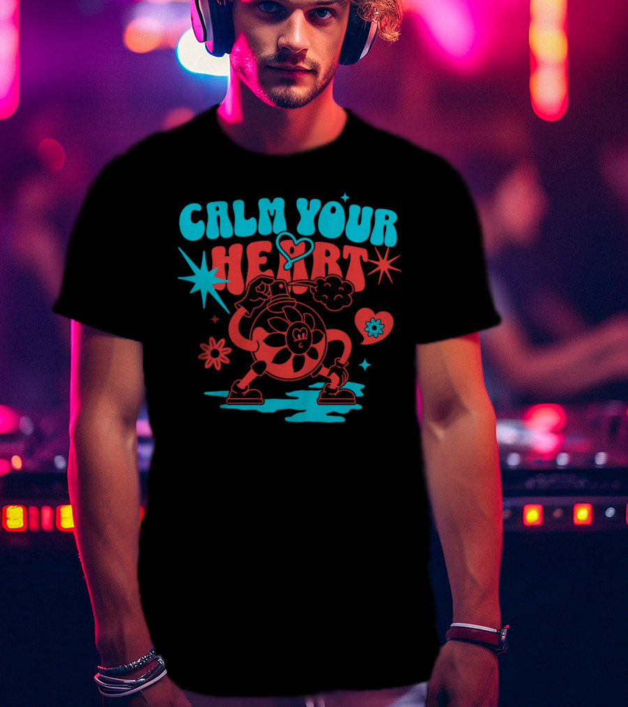 CALM YOUR HEART Retro Floral Cartoon Explosion T-Shirt