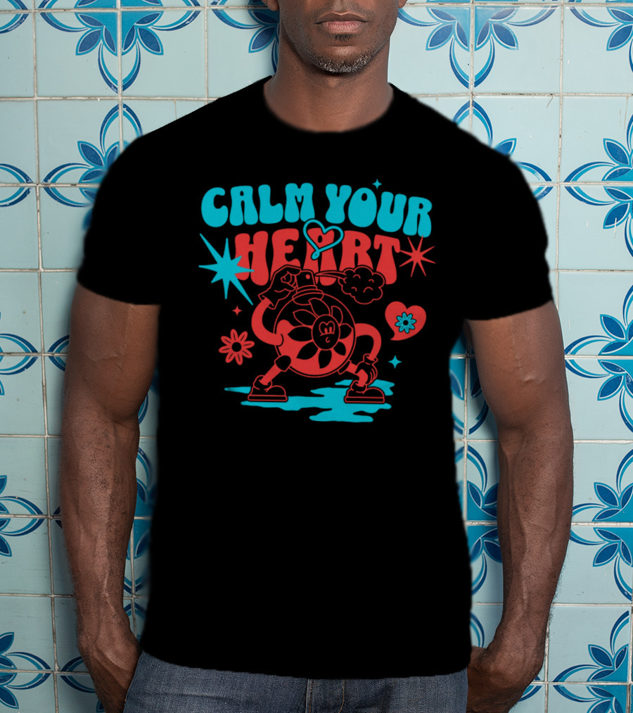CALM YOUR HEART Retro Floral Cartoon Explosion T-Shirt