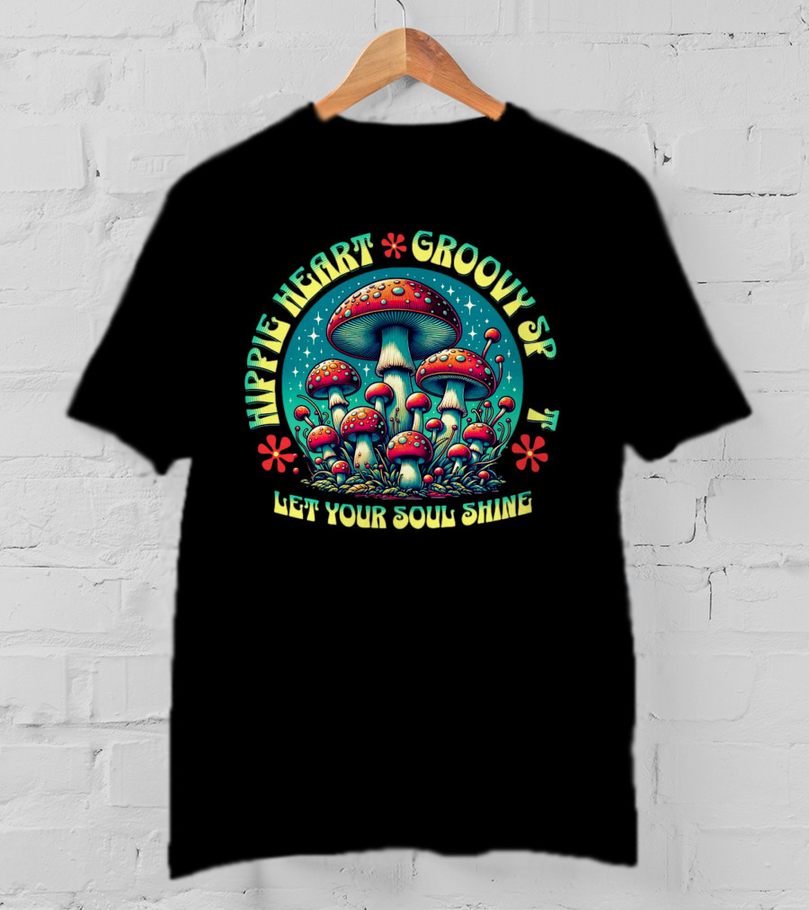 Hippie Heart Groovy SF Let Your Soul Shine Psychedelic Mushroom Forest T-Shirt