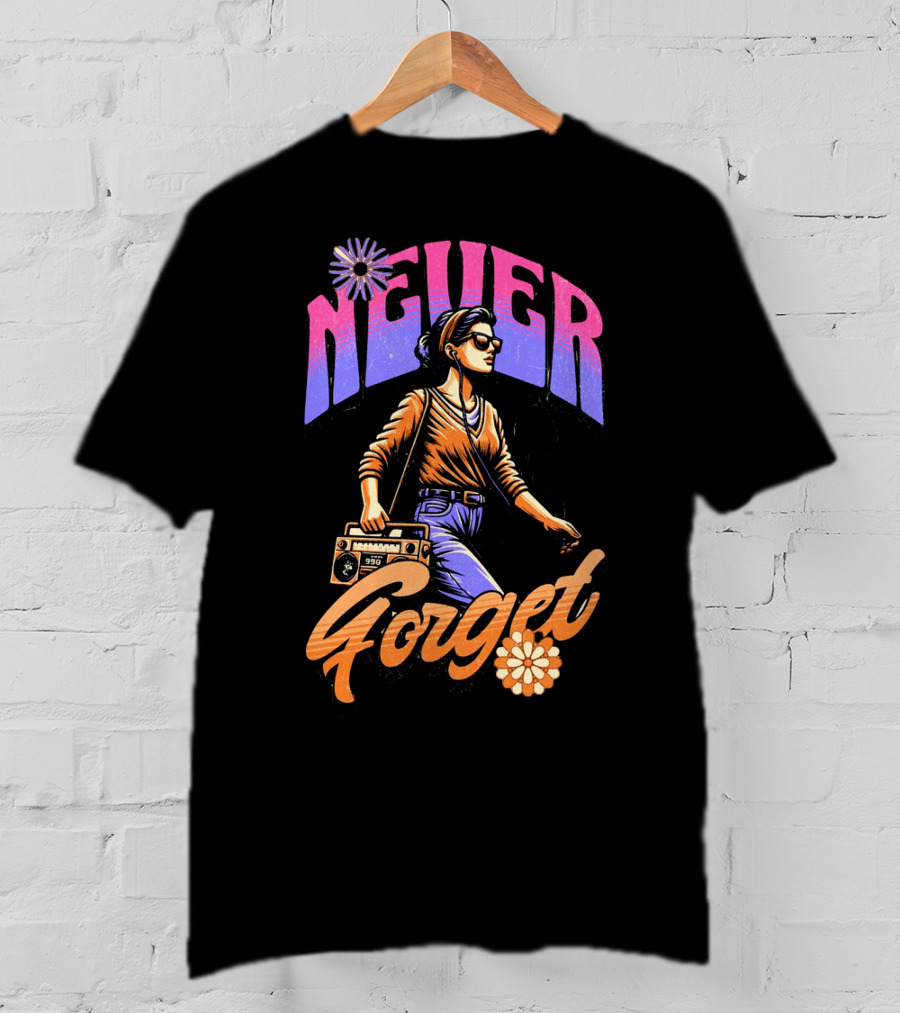 NEVER FORGET GROOVE GIRL 90s Vibes Retro Cassette Player T-Shirt