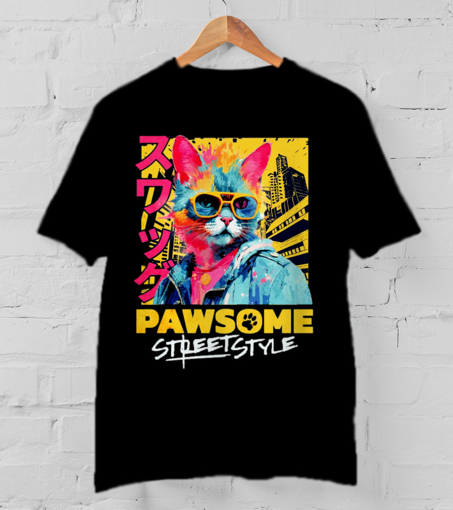 Pawsome Streetstyle Cat With Jacket And Sunglasses Urban Cityscape T-Shirt