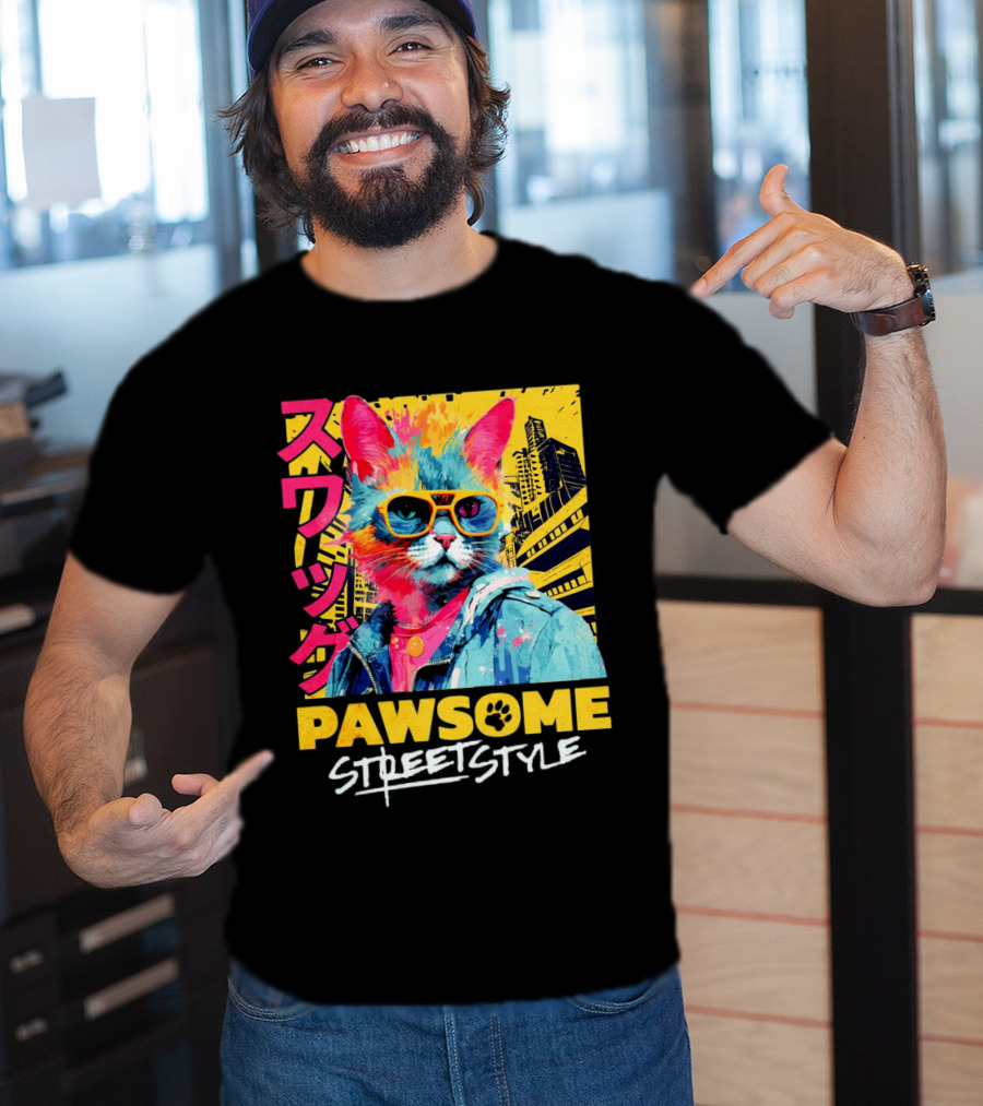 Pawsome Streetstyle Cat With Jacket And Sunglasses Urban Cityscape T-Shirt