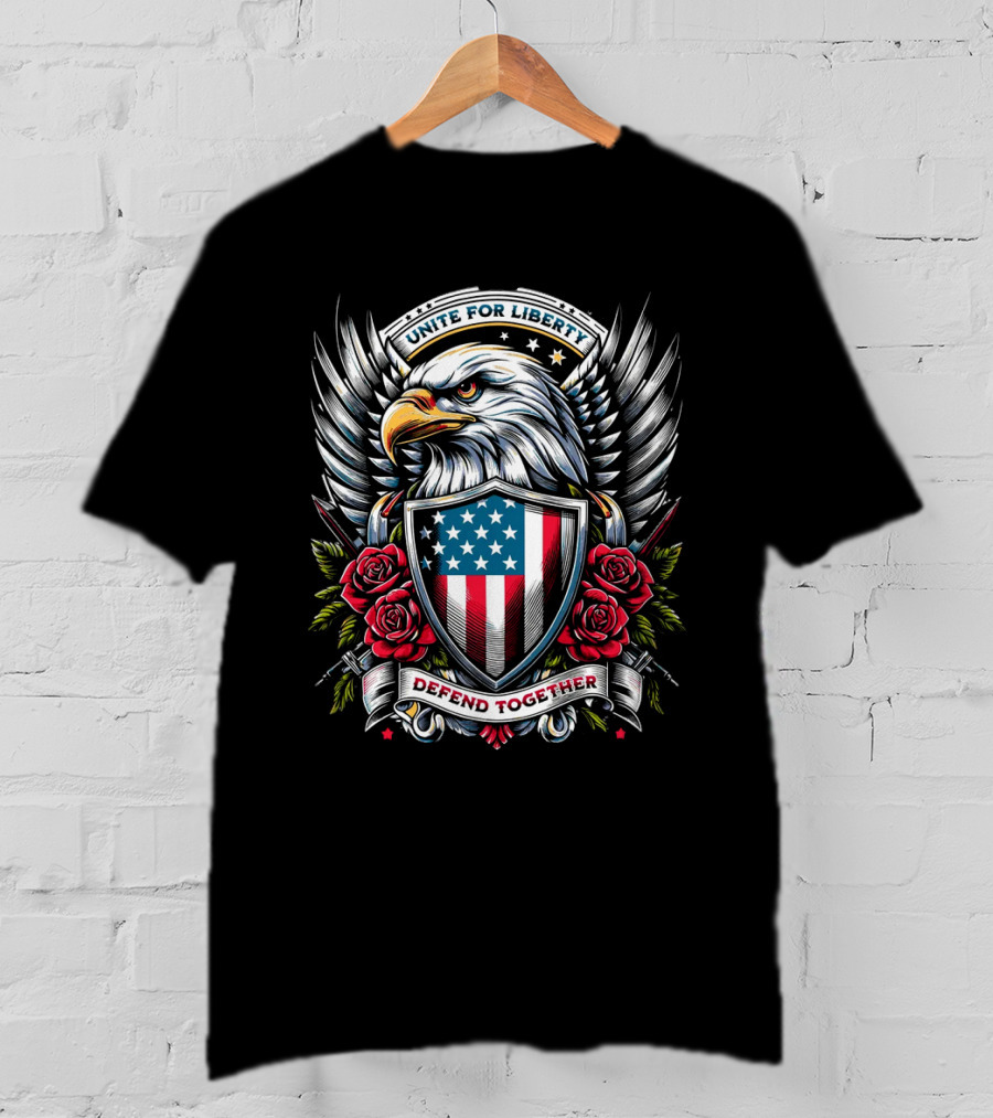 Unite For Liberty Eagle Shield Roses Defend Together T-Shirt