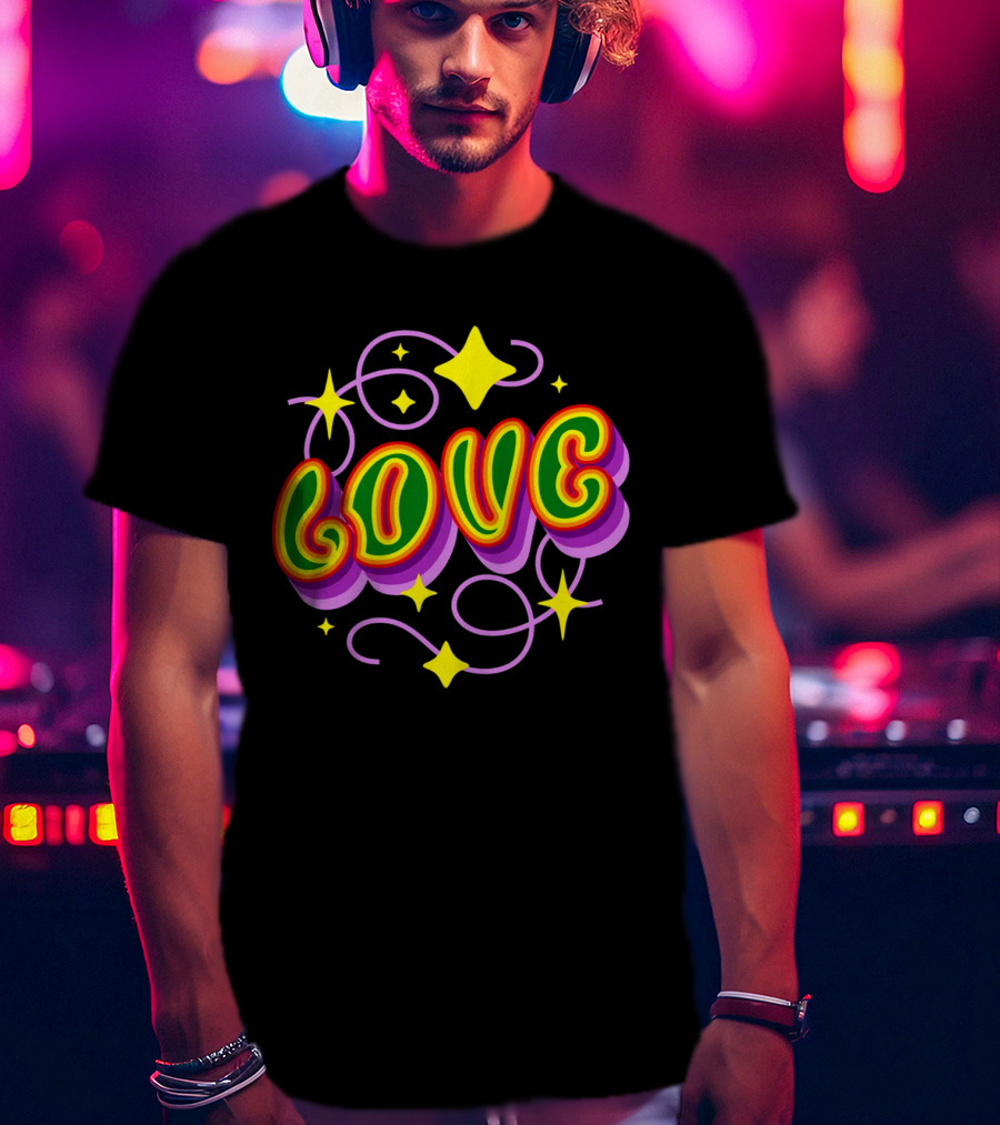 LOVE Stars And Swirls 70's T-Shirt