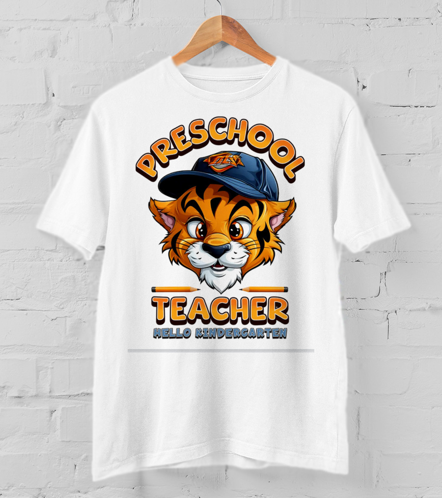 Preschool Teacher Tiger Mascot Hello Kindergarten Back To School T-Shirt