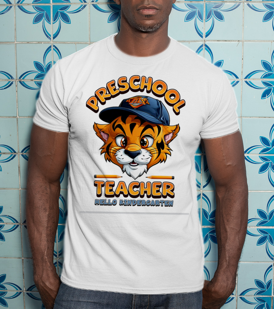 Preschool Teacher Tiger Mascot Hello Kindergarten Back To School T-Shirt
