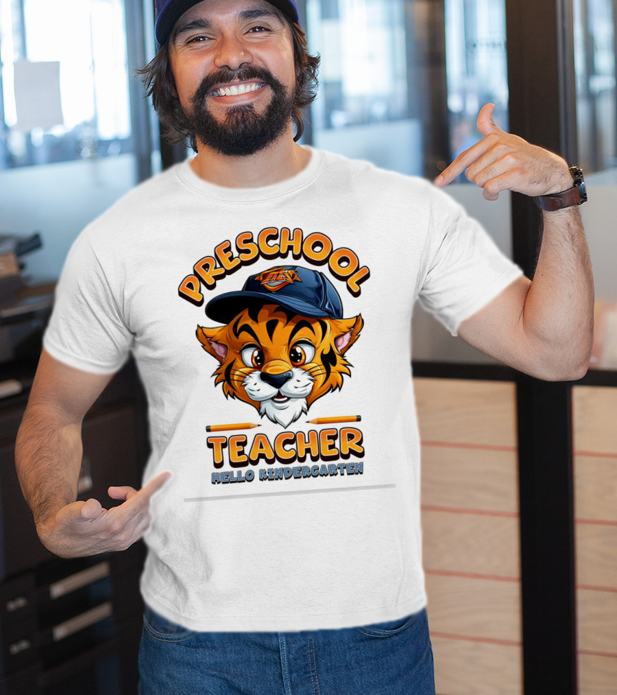 Preschool Teacher Tiger Mascot Hello Kindergarten Back To School T-Shirt