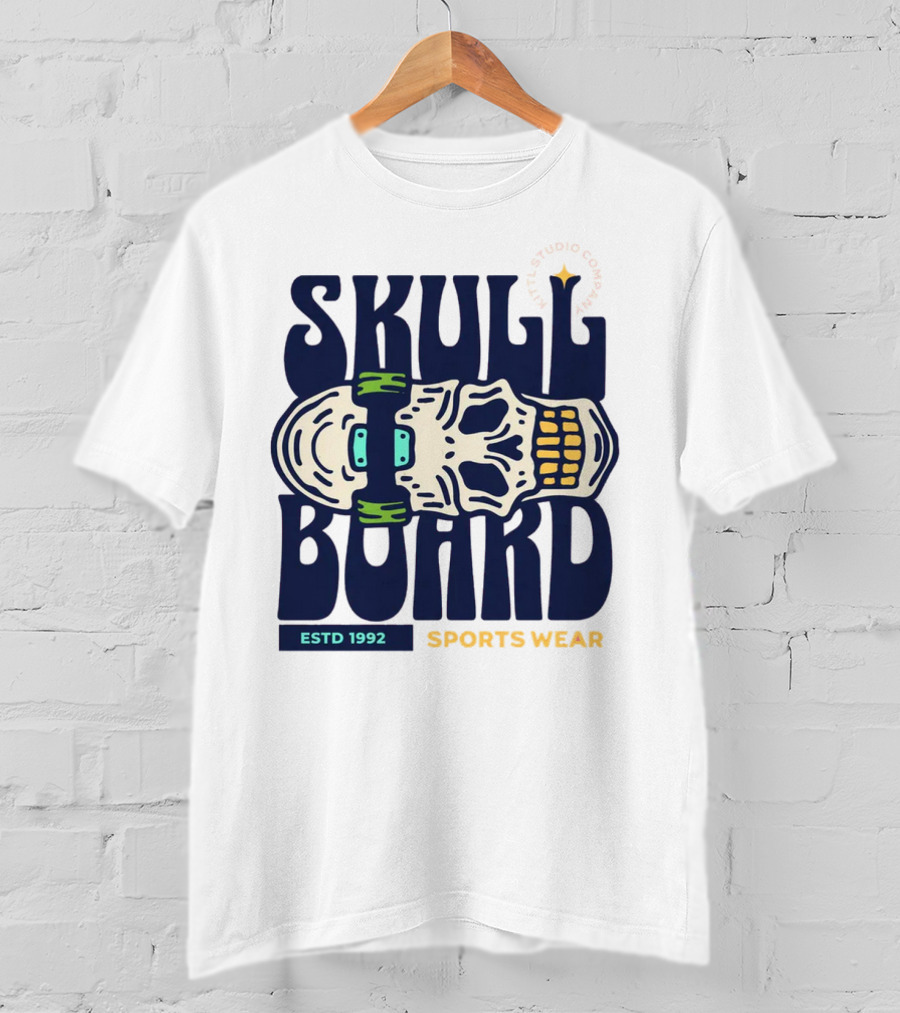 SKULL BOARD ESTD 1992 SPORTS WEAR KTTTL STUDIO COMPANY T-Shirt