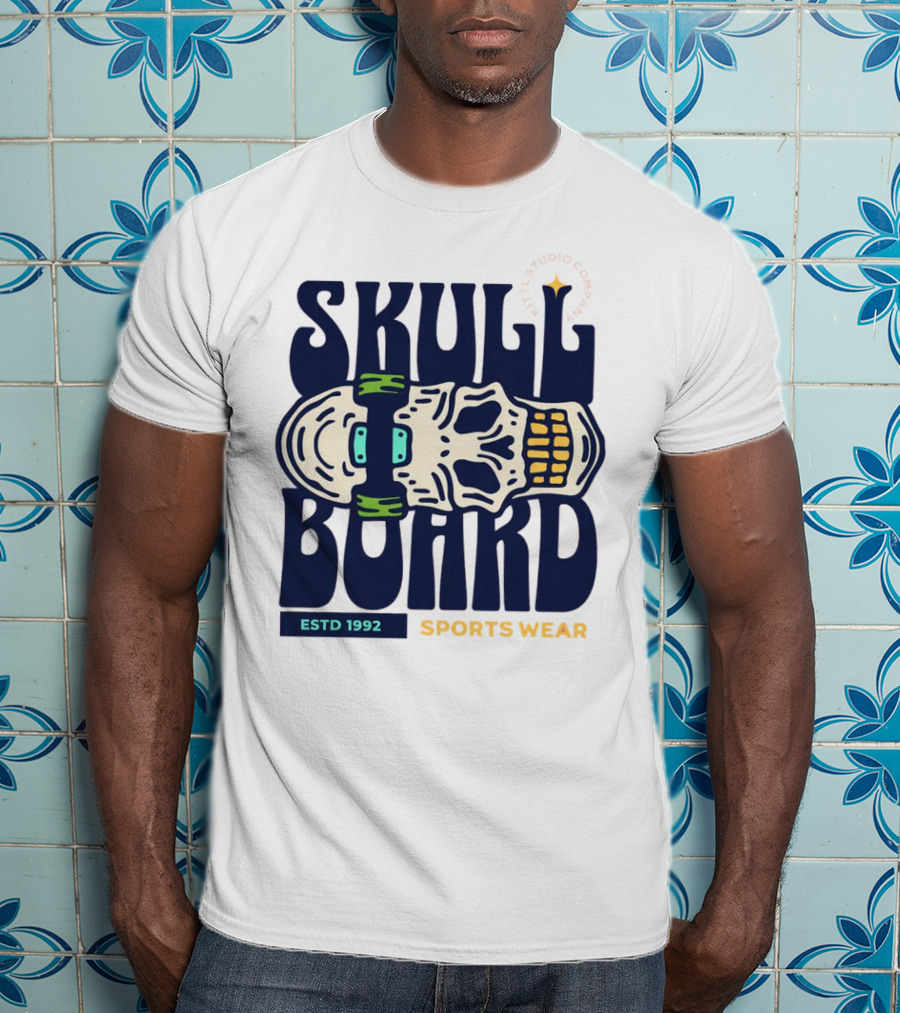 SKULL BOARD ESTD 1992 SPORTS WEAR KTTTL STUDIO COMPANY T-Shirt