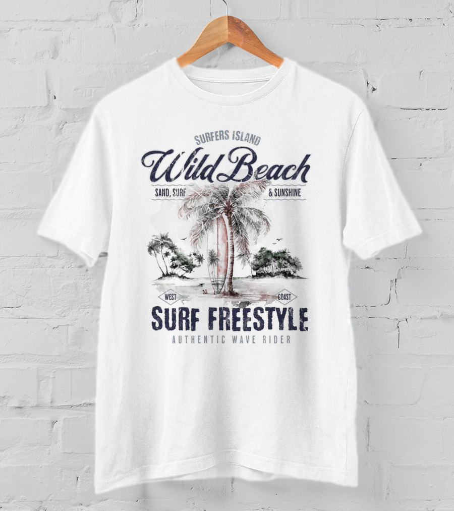 Surfers Island Wild Beach Sand Surf Sunshine Surf Freestyle Authentic Wave Rider T-Shirt