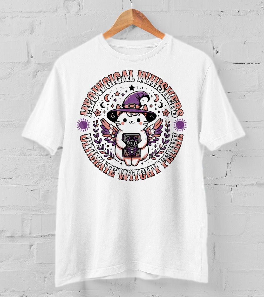 Meowgical Whiskers Ultimate Witchy Feline Spells Cute Halloween Cat T-Shirt
