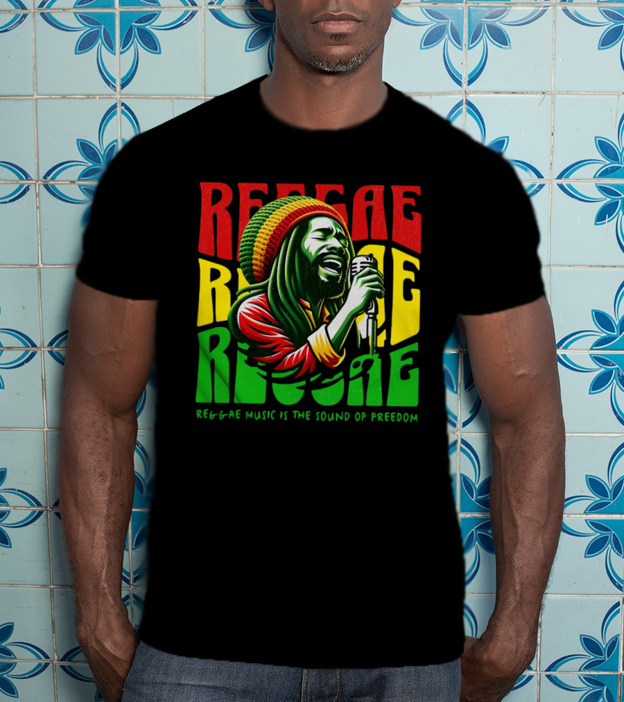 Reggae Music Is The Sound Of Freedom Vibrant Singer Iconic Colors T-Shirt