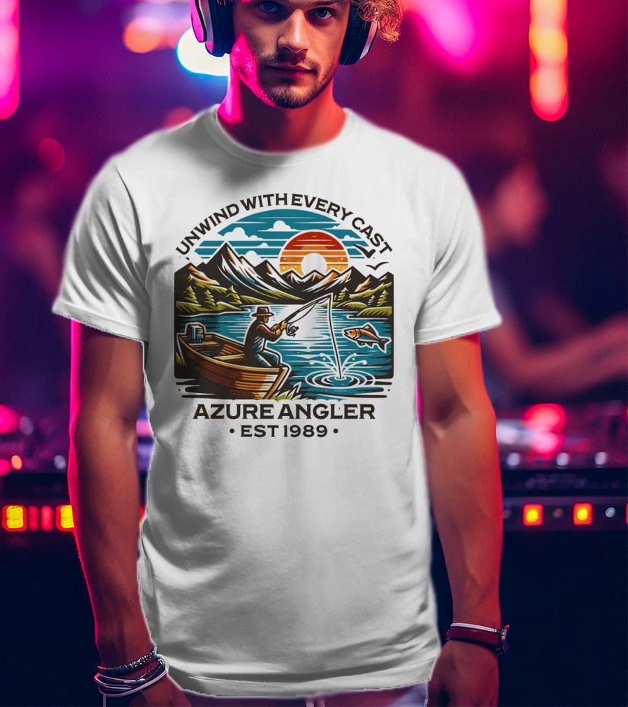 Unwind With Every Cast Azure Angler Est 1989 T-Shirt