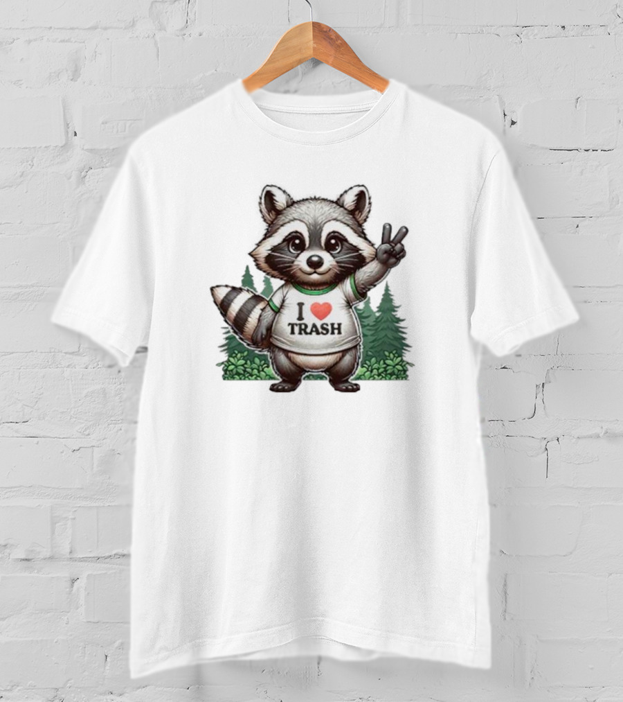 I Love Trash Raccoon Cute Forest Peace Sign T-Shirt