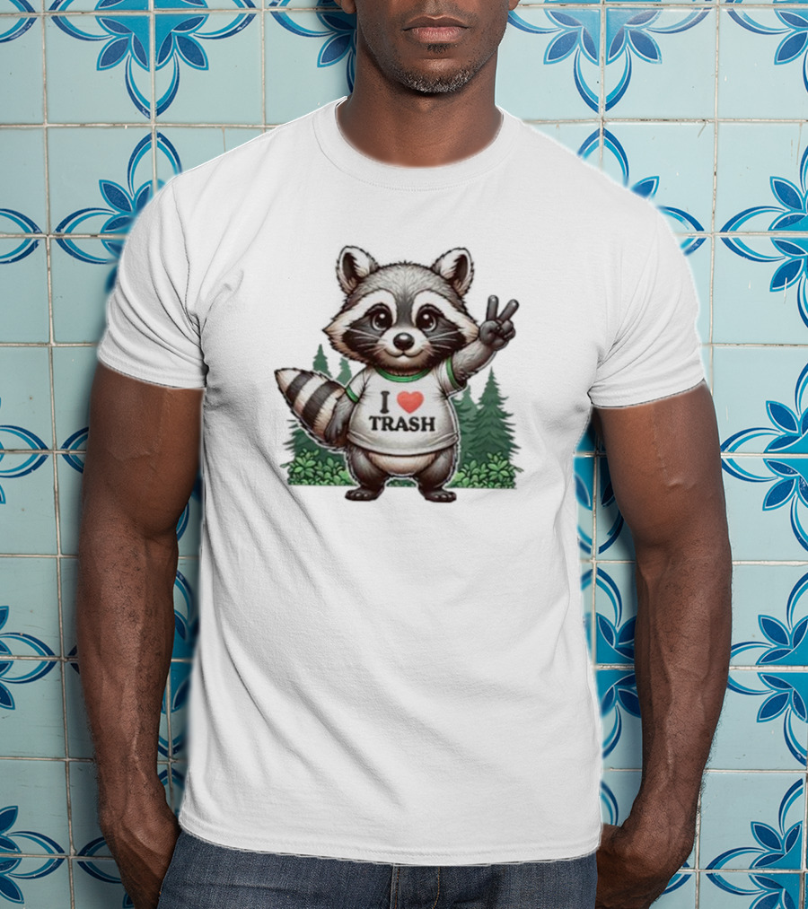 I Love Trash Raccoon Cute Forest Peace Sign T-Shirt