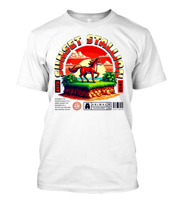 Sunset Stallion 2040 ESTO Animal Epic Epitome Horse Setting Sun Fiery Sky T-Shirt