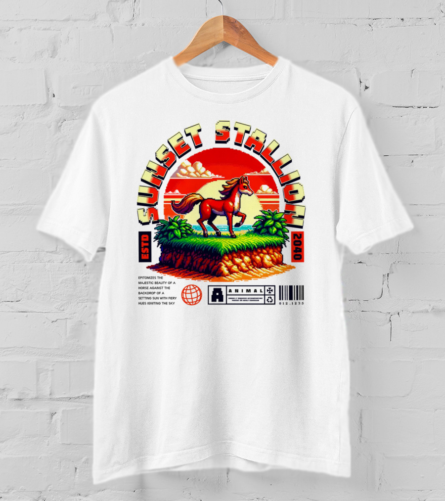 Sunset Stallion 2040 ESTO Animal Epic Epitome Horse Setting Sun Fiery Sky T-Shirt