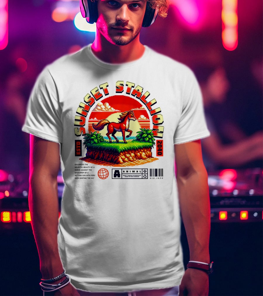 Sunset Stallion 2040 ESTO Animal Epic Epitome Horse Setting Sun Fiery Sky T-Shirt