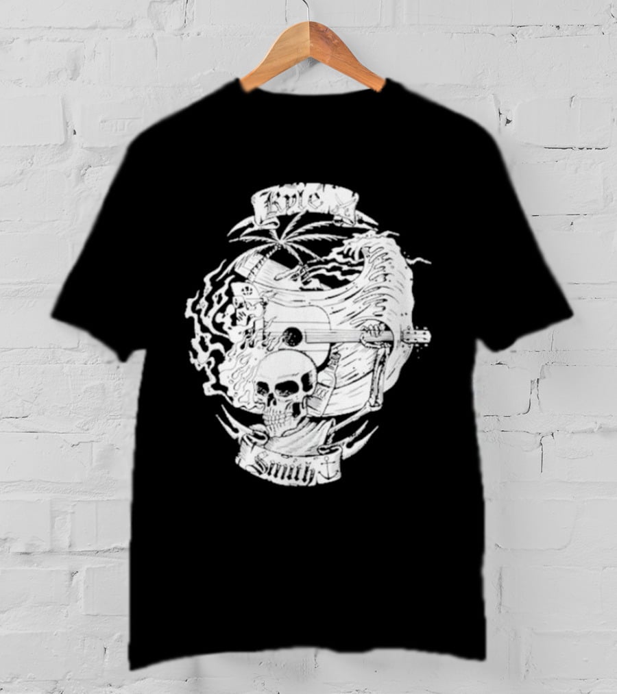 Kyle Smith Skull With Palm And Guitar Waves T-Shirt