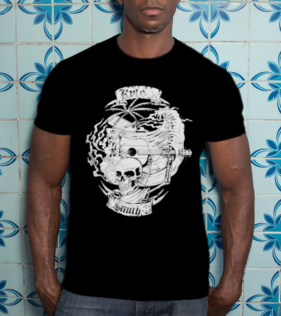 Kyle Smith Skull With Palm And Guitar Waves T-Shirt