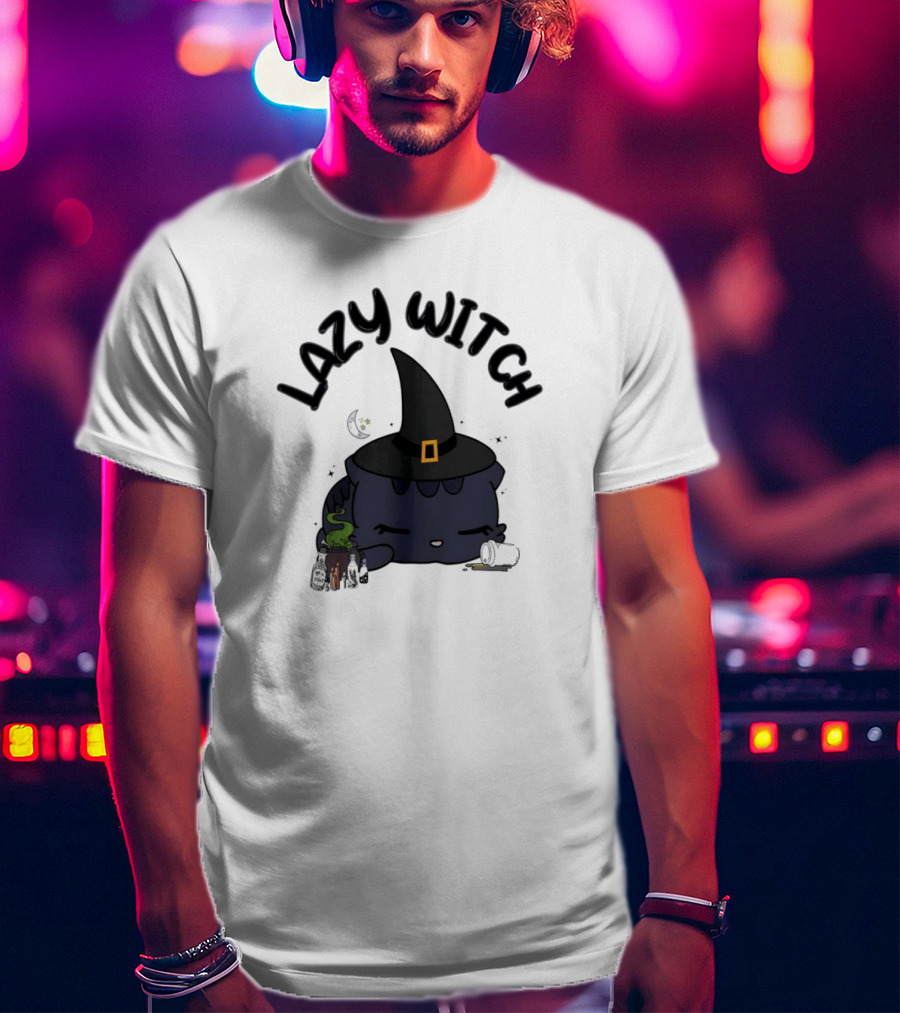 Lazy Witch Black Cat With Spellbinding Hat And Potion T-Shirt
