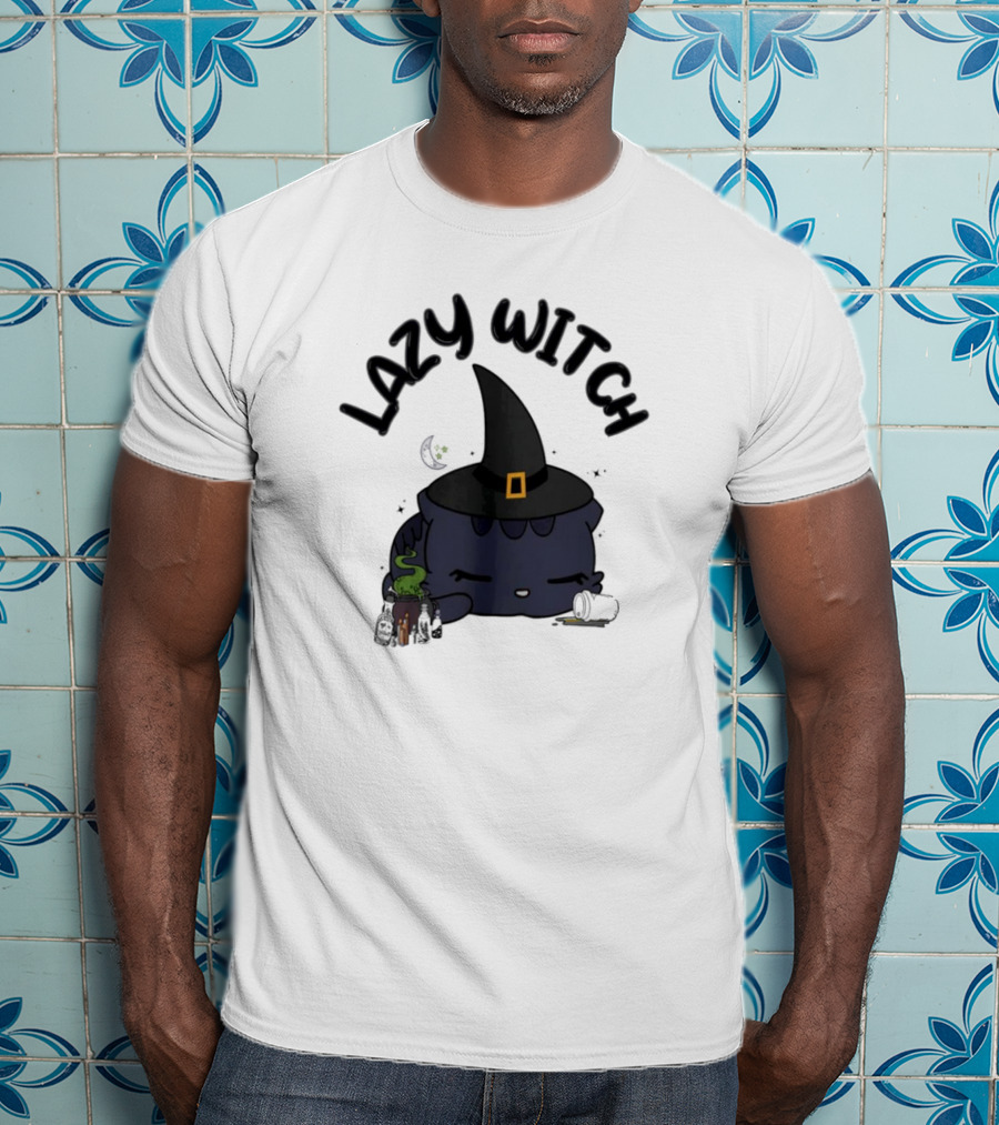 Lazy Witch Black Cat With Spellbinding Hat And Potion T-Shirt
