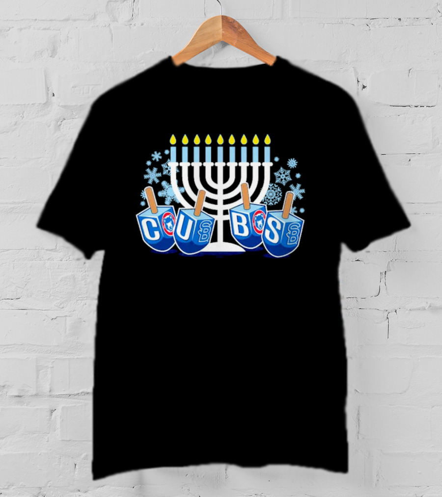 Chicago Cubs Hanukkah Celebration Menorah Dreidel Snowflakes T-Shirt