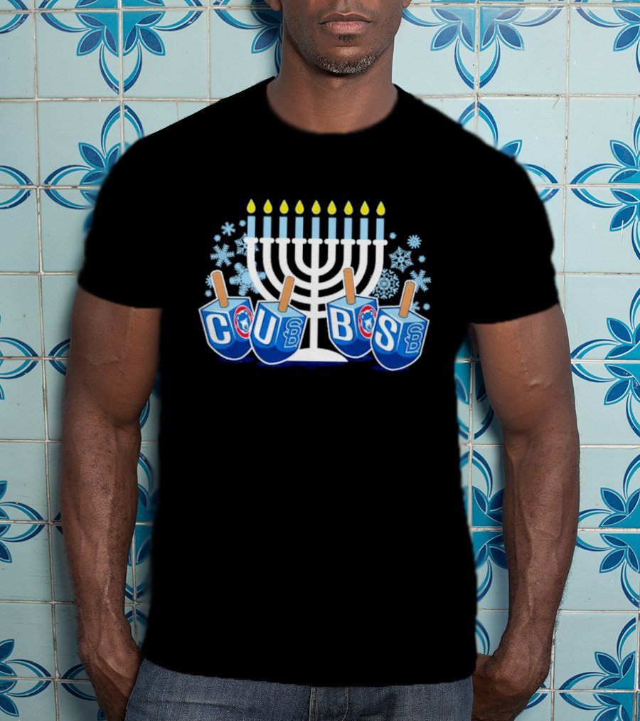 Chicago Cubs Hanukkah Celebration Menorah Dreidel Snowflakes T-Shirt