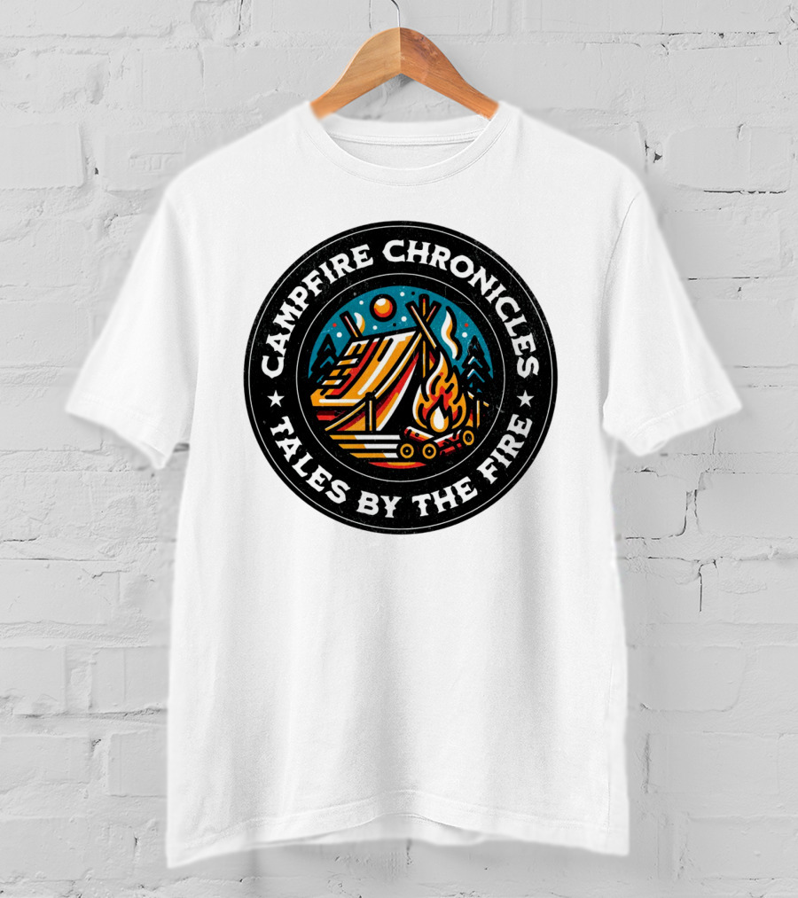 Campfire Chronicles Tales By The Fire Moonlit Tent And Bonfire Scene T-Shirt