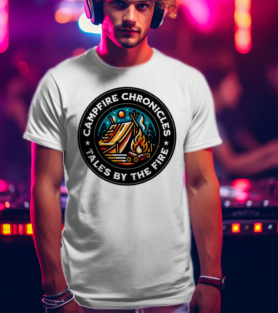Campfire Chronicles Tales By The Fire Moonlit Tent And Bonfire Scene T-Shirt